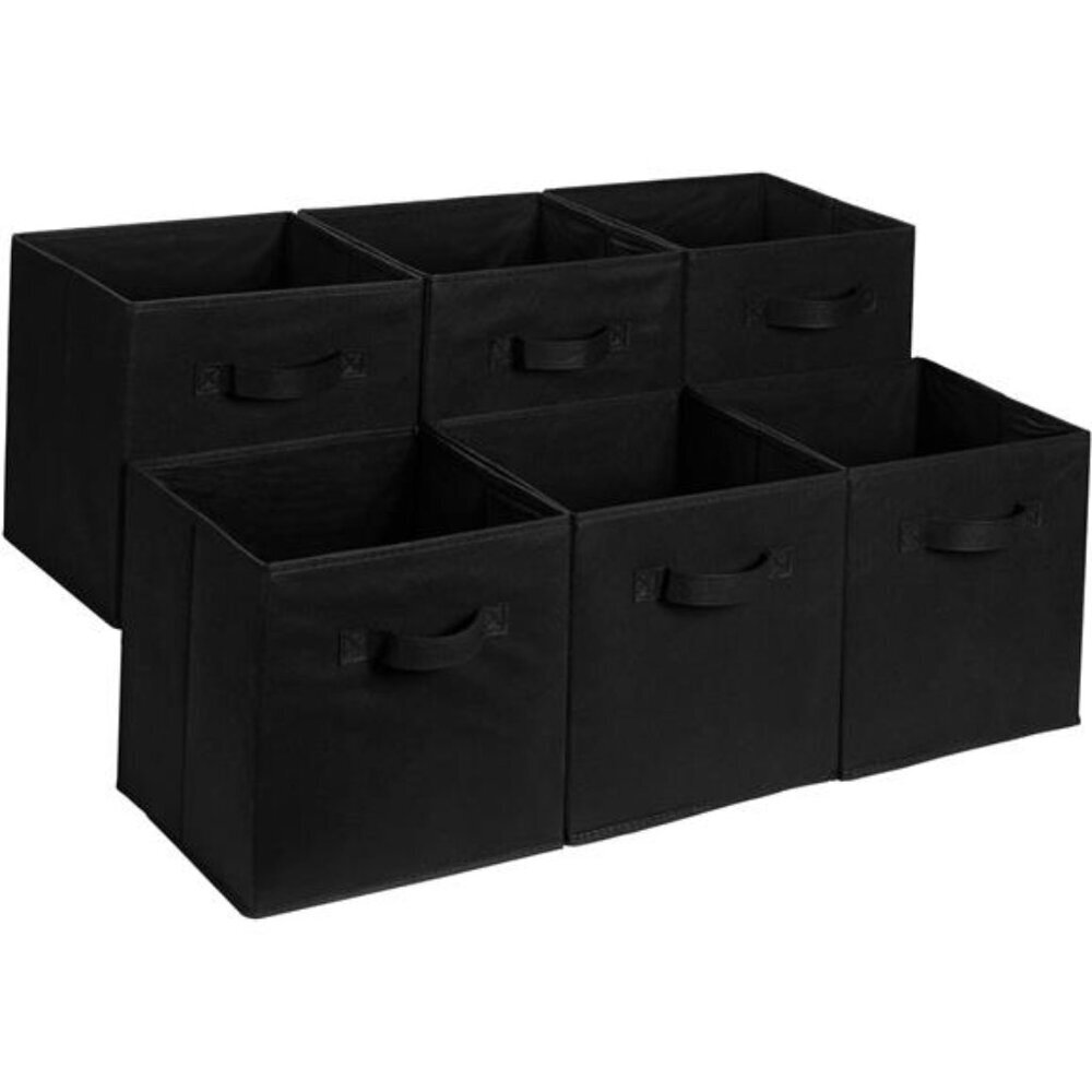 Storage Cube Bins Set of 6 Black Fabric 13x13 Foldable Organizer with Handles